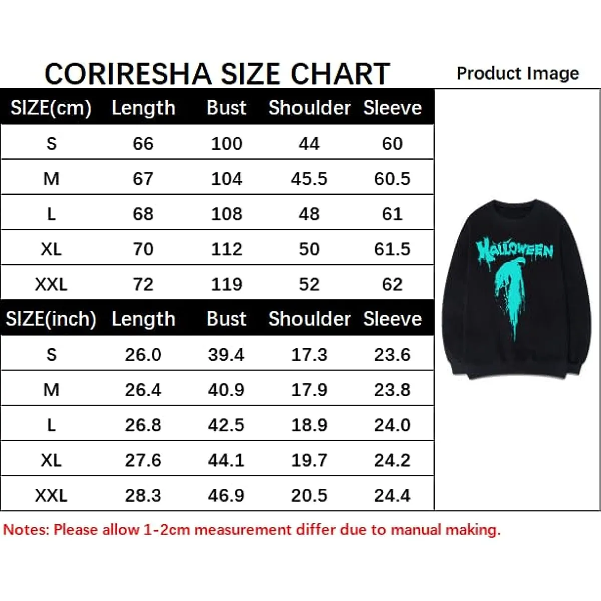 CORIRESHA Teen Halloween Bloody Crewneck Long Sleeve Gothic Scary Sweatshirt
