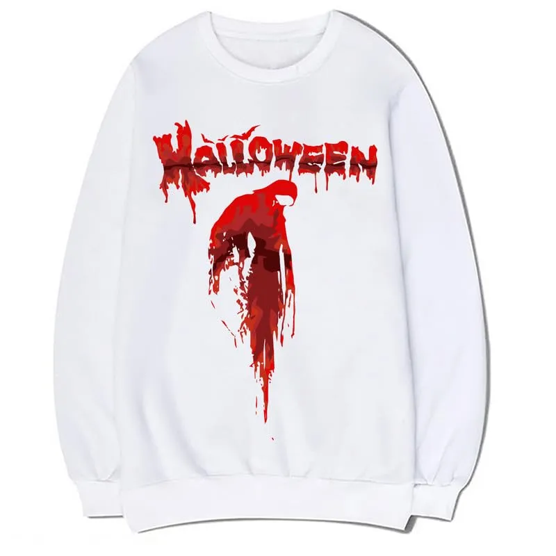 CORIRESHA Teen Halloween Bloody Crewneck Long Sleeve Gothic Scary Sweatshirt