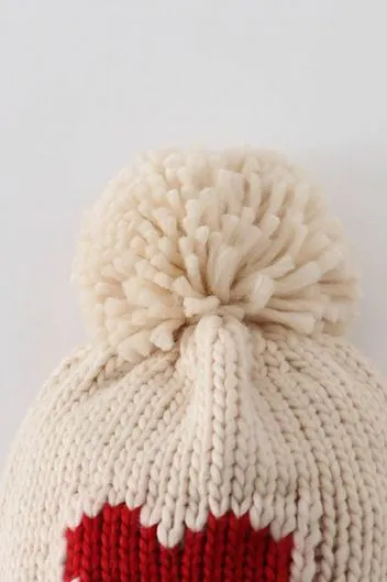 Cream Knit Heart Beanie Pom Pom Baby Hat