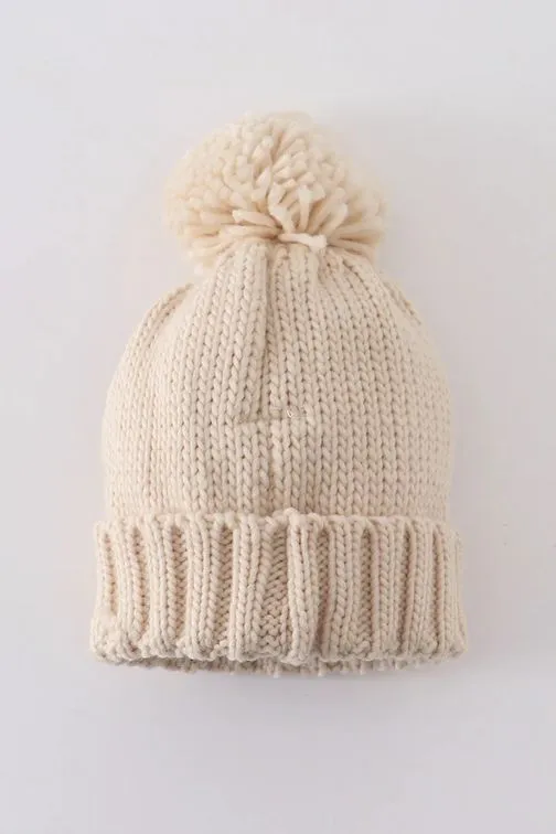 Cream Knit Heart Beanie Pom Pom Baby Hat
