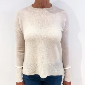 Cream Scooped Hem Cashmere Crew Neck Jumper Medium
