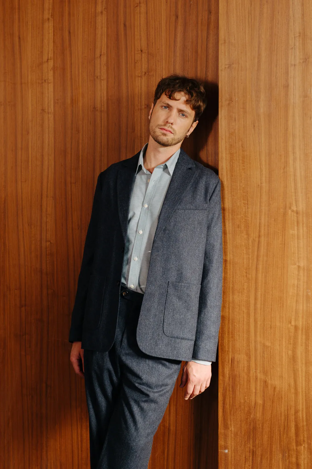Dark Blue Wool Tweed Blazer