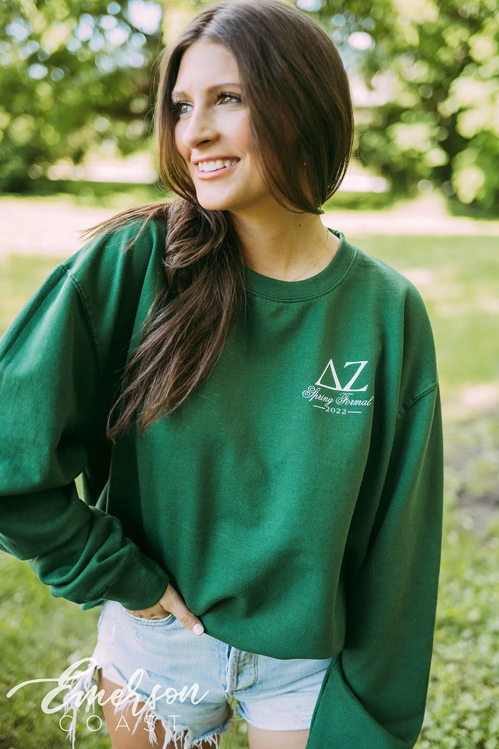 Delta Zeta Spring Formal Green Crewneck