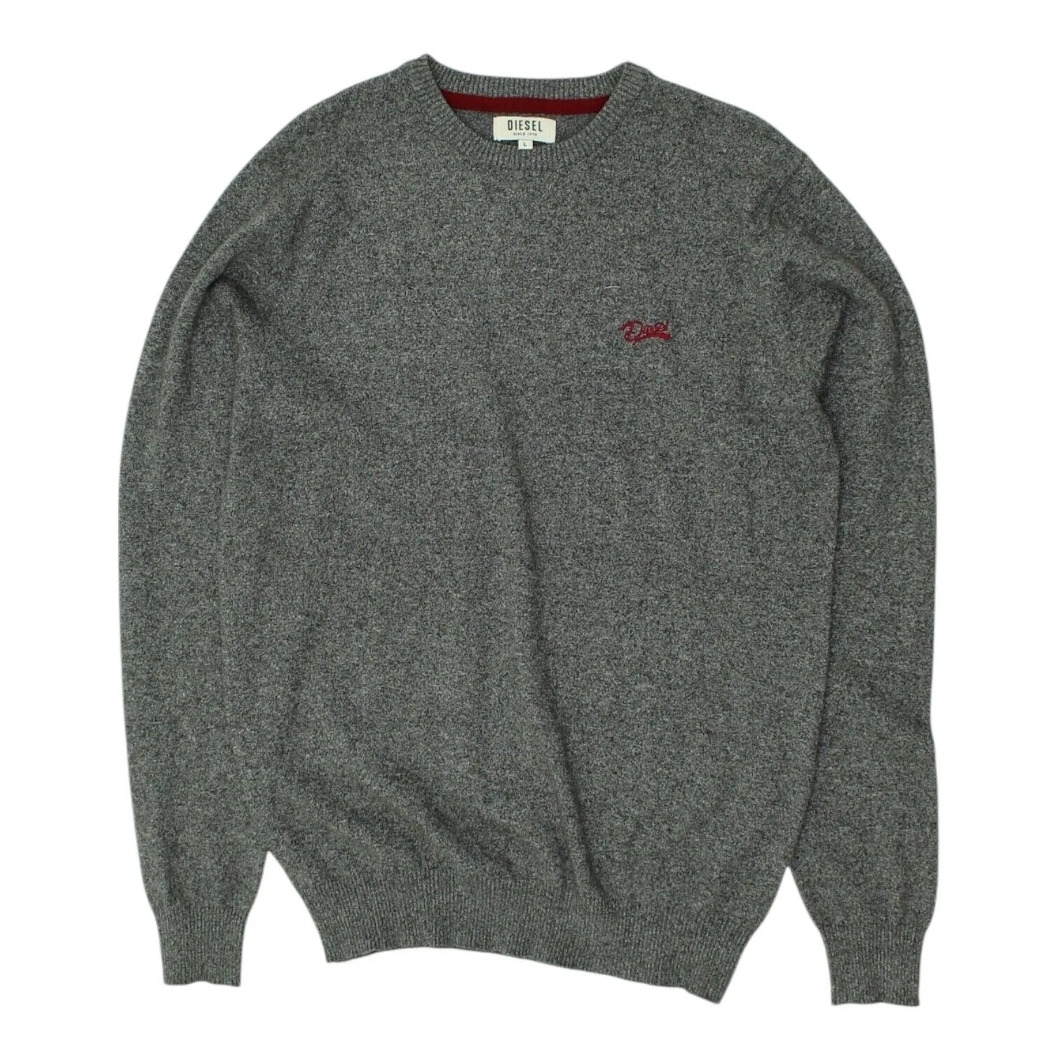 Diesel Mens Grey Knit Crew Neck Jumper | Vintage High End Designer Sweater VTG