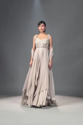 Ecru corded drape Anarkali gown