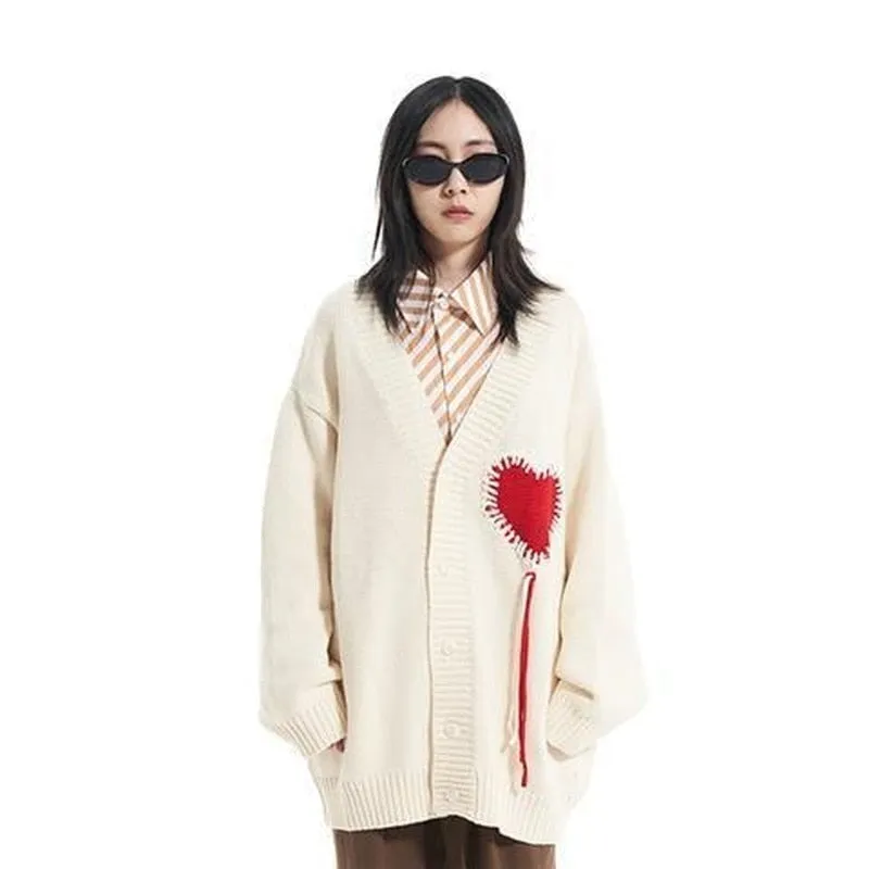 Fashionkova  Gothic Heart Cardigan Sweater For Women Harajuku Emo Embroidery Black Knitted Jumper Female Vintage Long Sleeve Jackets