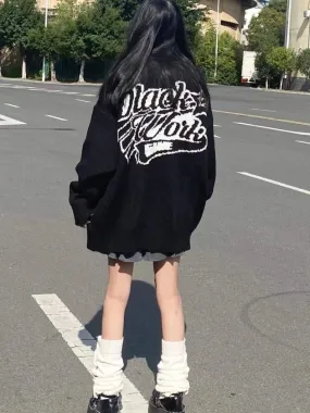 Fashionkova  Gothic Oversized Hoodies Women Harajuku Hip Hop Black Graphic Sweatshirts Loose Casual Crewneck Tops Streetwear Grunge