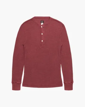 Garment-Dyed Waffle-Knit Henley Shirt