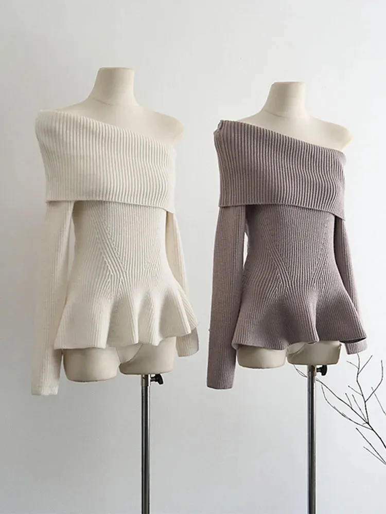 Girlary High Quality Knitted Pullovers Gyaru Autumn Winter Off Shoulder Slash Neck Sweater Tide Solid Jumper Formal Occasion High Street