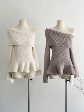 Girlary High Quality Knitted Pullovers Gyaru Autumn Winter Off Shoulder Slash Neck Sweater Tide Solid Jumper Formal Occasion High Street