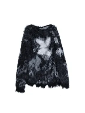 Girlary Women Black Gothic Mohair Pullover Knitted Sweater Harajuku Y2k Long Sleeves Sweater Jumper Vintage 2000s Aesthetic Clothes 2024