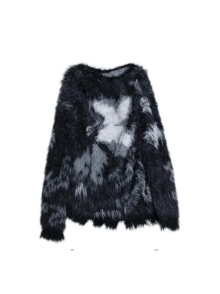 Girlary Women Black Gothic Mohair Pullover Knitted Sweater Harajuku Y2k Long Sleeves Sweater Jumper Vintage 2000s Aesthetic Clothes 2024