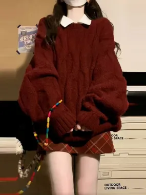 Girlary Women's Red Gothic Pullover Knitted Sweater Harajuku Korean 90s Y2k Long Sleeves Jumper Sweaters Vintage 2000s Clothes