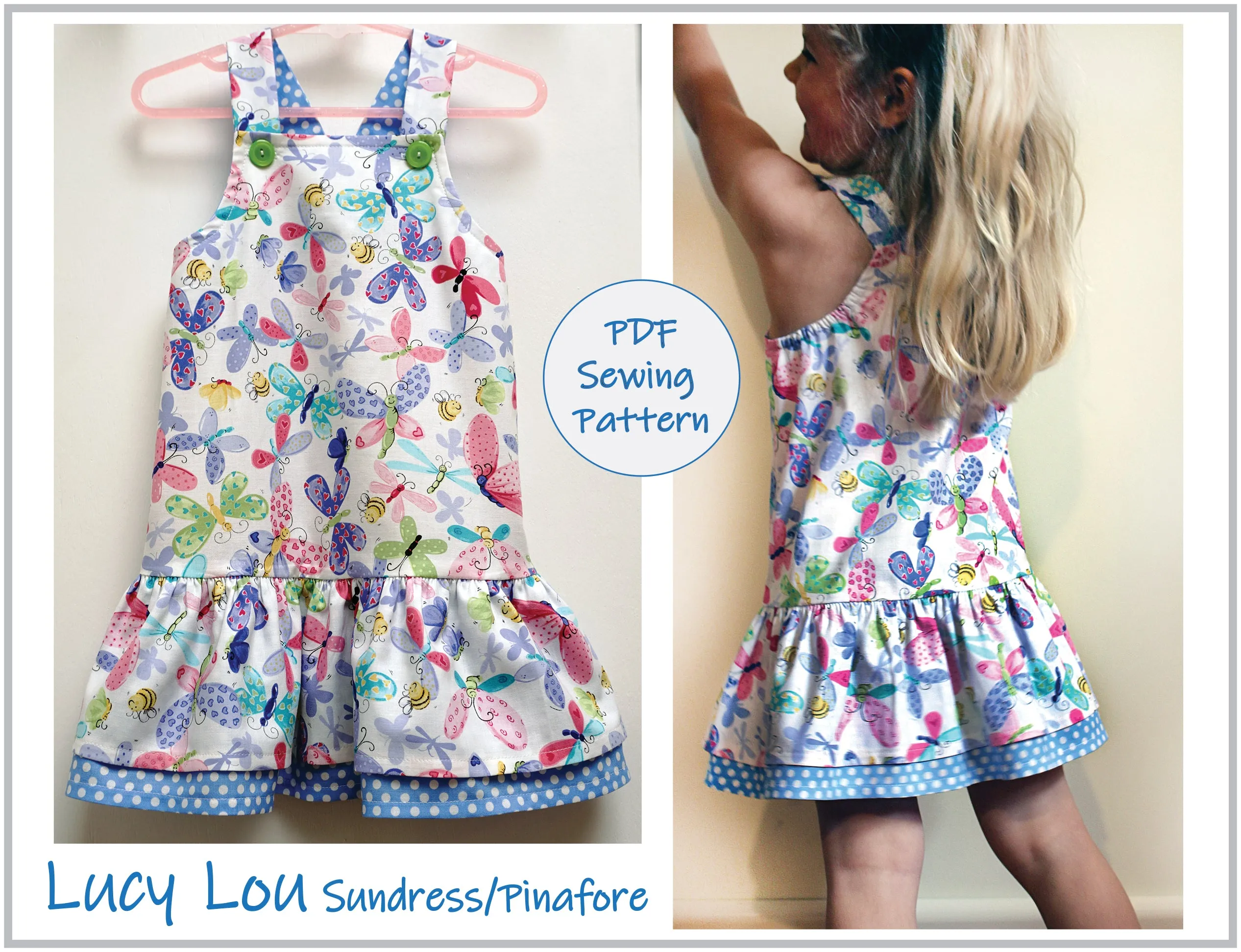 Girl's dress pattern  LUCY LOU sizes 1 to 10 years jumper dress or sundress pdf pattern