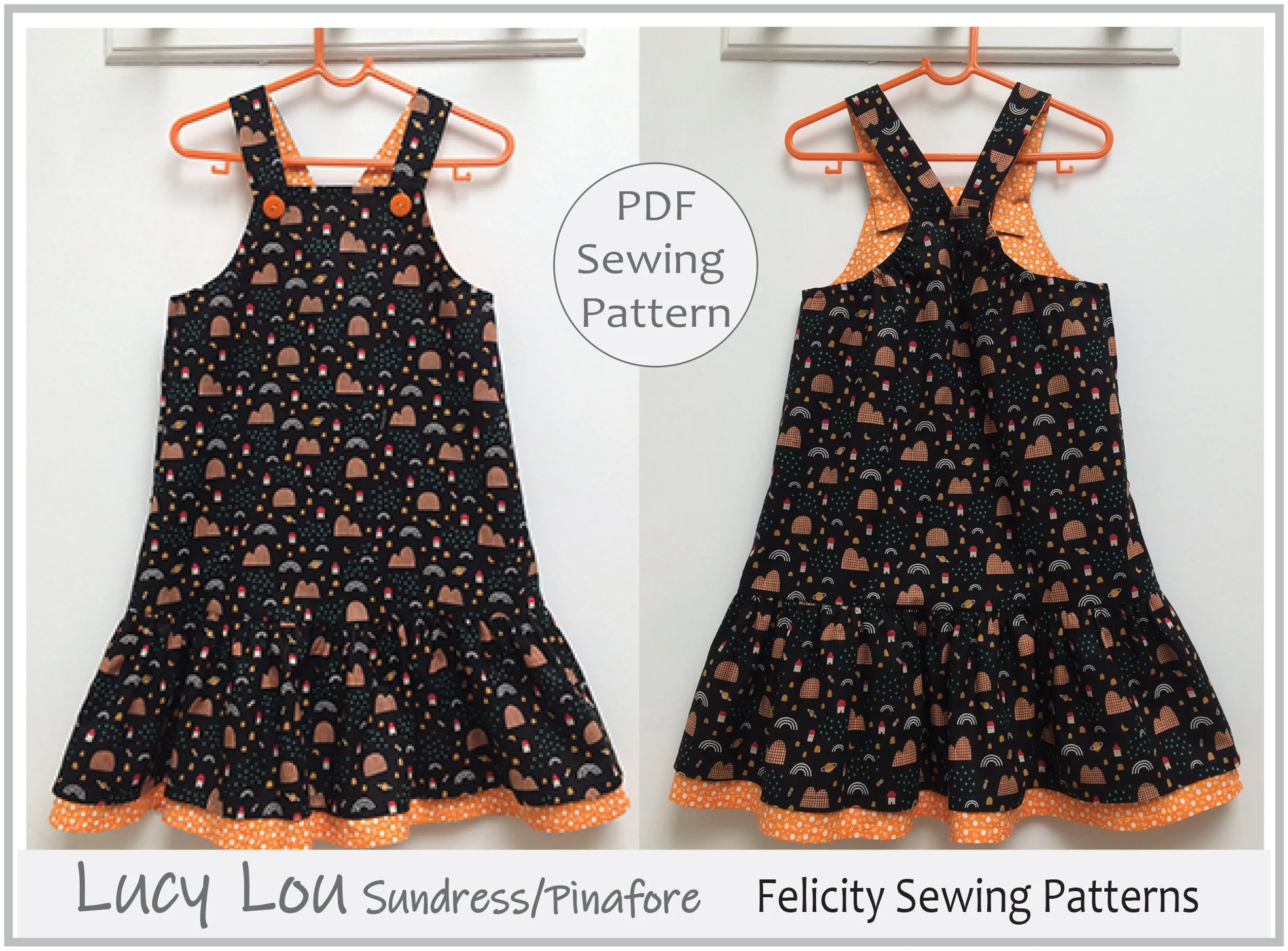Girl's dress pattern  LUCY LOU sizes 1 to 10 years jumper dress or sundress pdf pattern