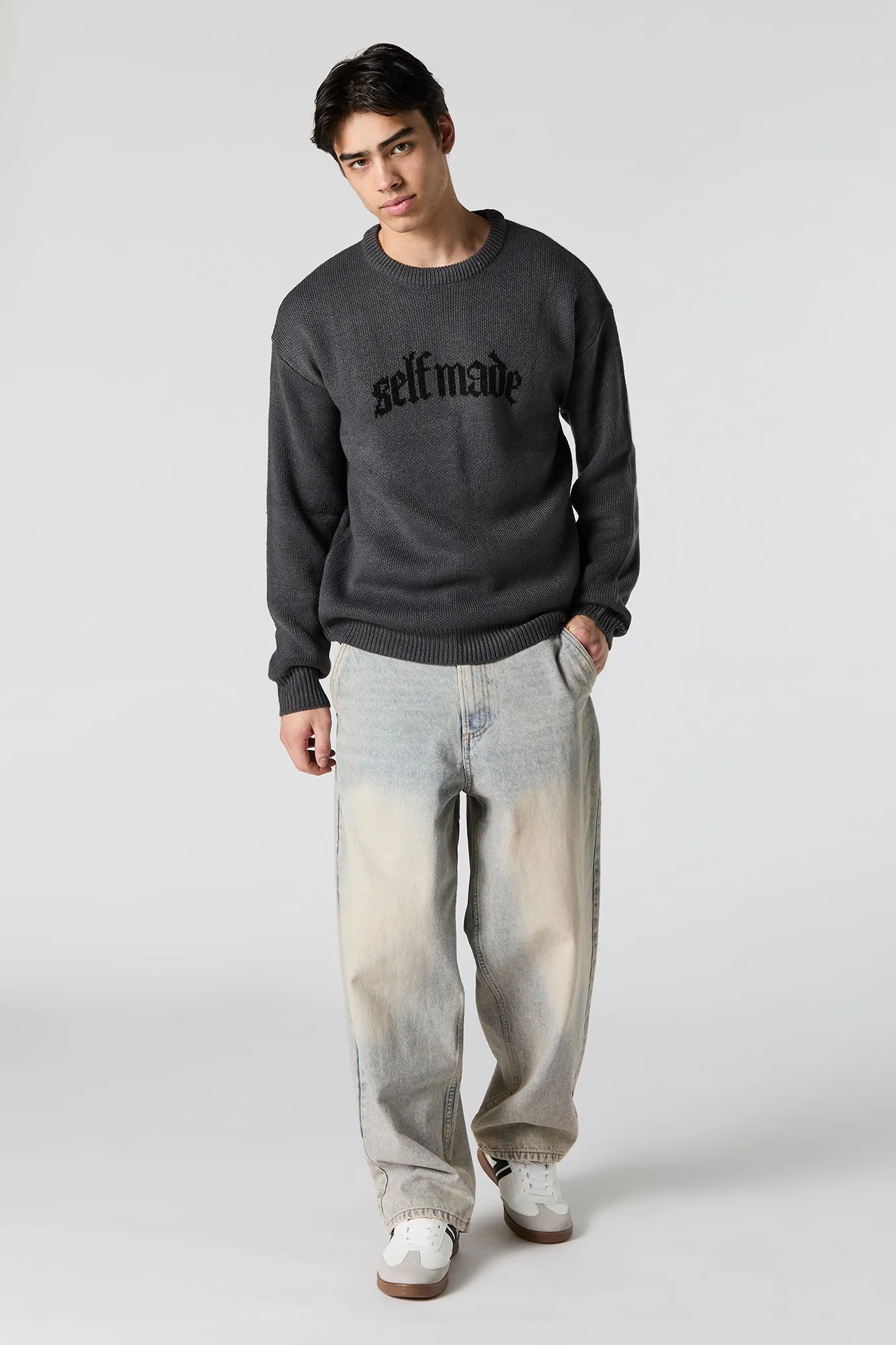 Gothic Text Jacquard Knit Sweater