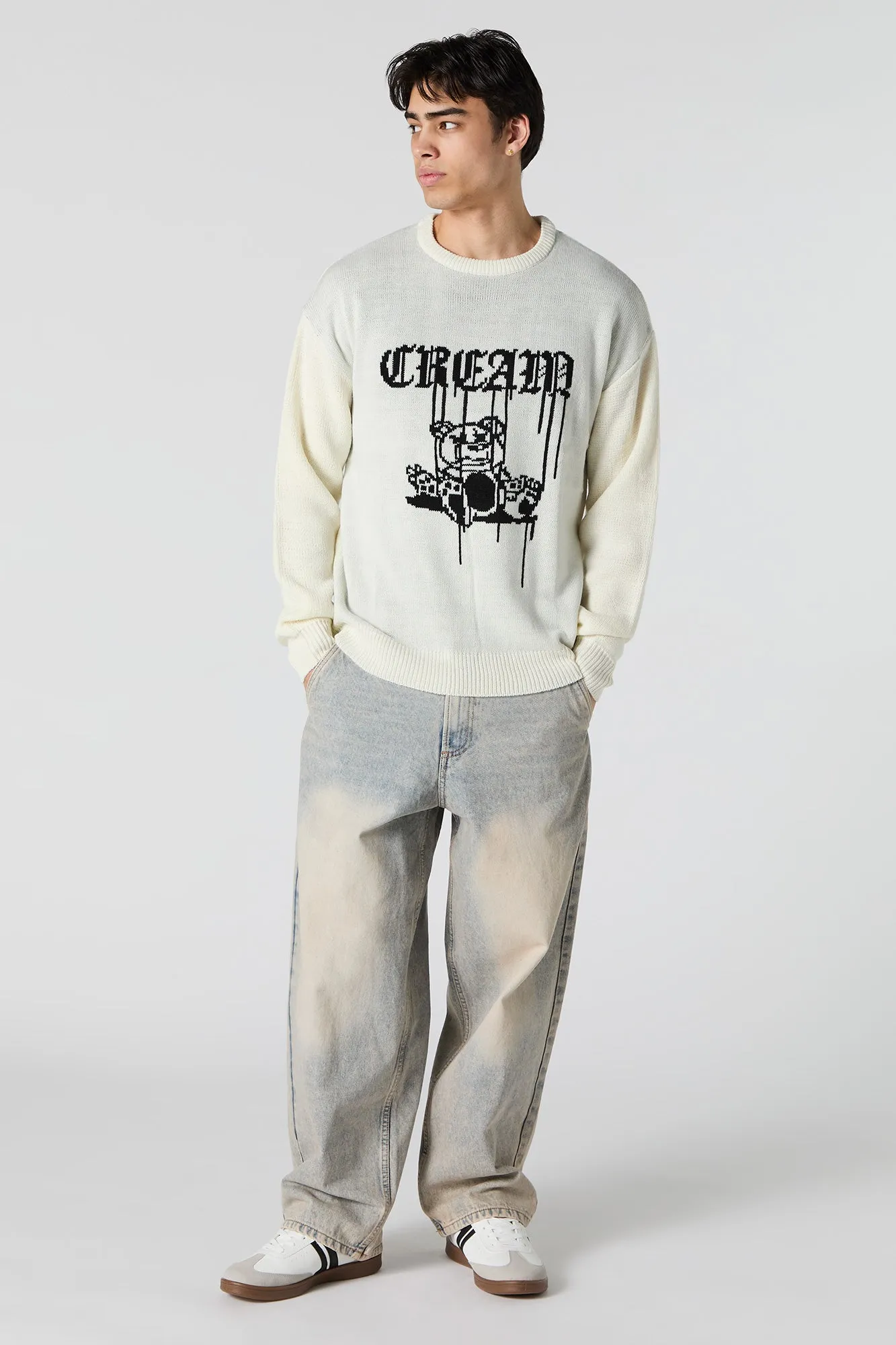 Gothic Text Jacquard Knit Sweater