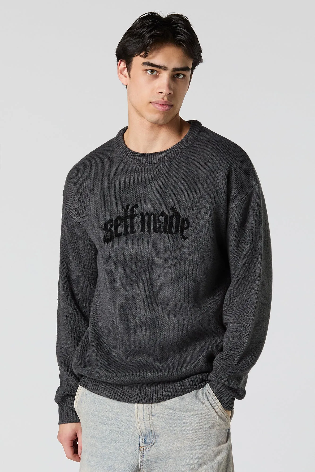 Gothic Text Jacquard Knit Sweater