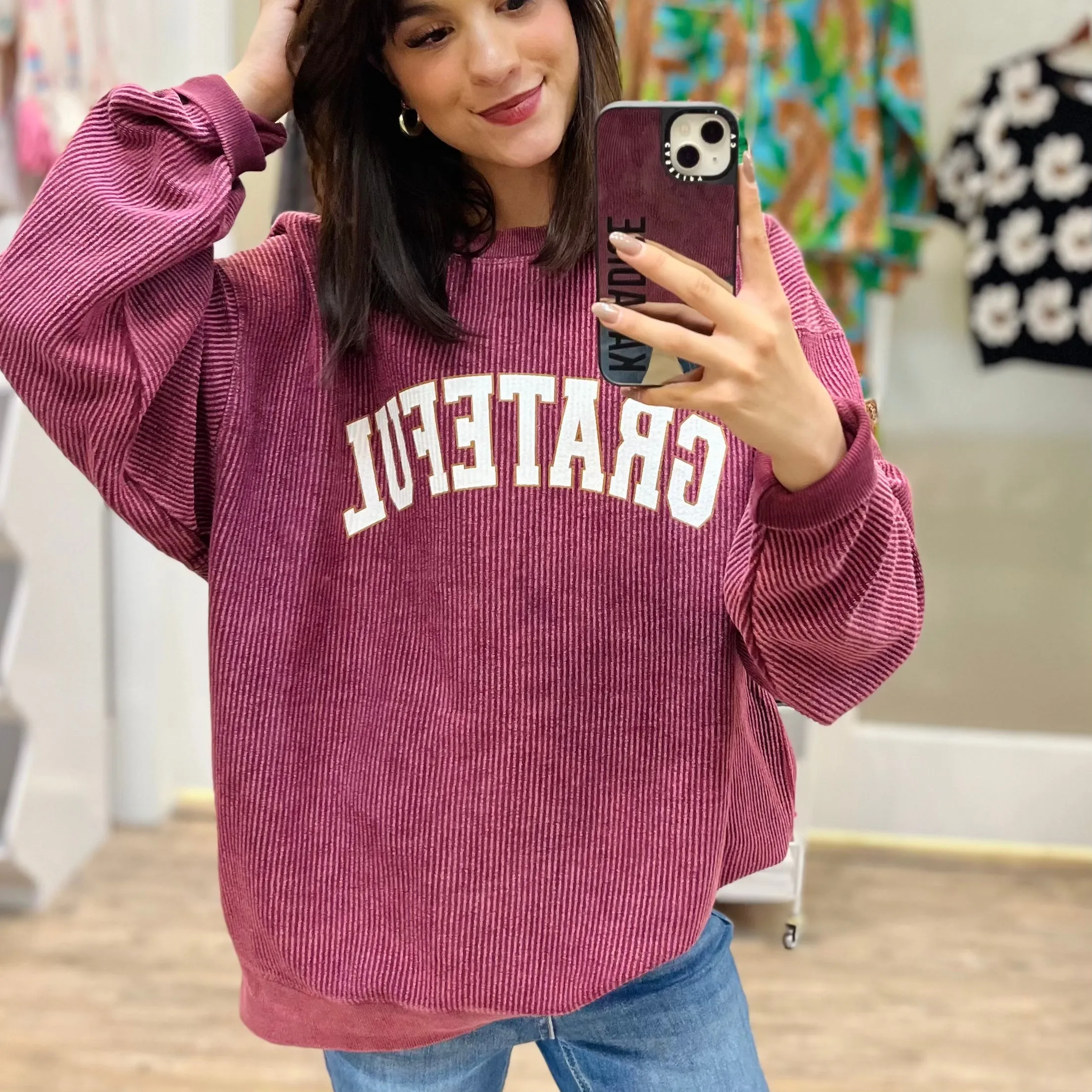 Grateful Graphic Letter Corded Crewneck
