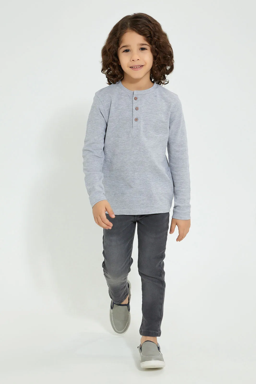 Grey Long Sleeved Henley T-Shirt