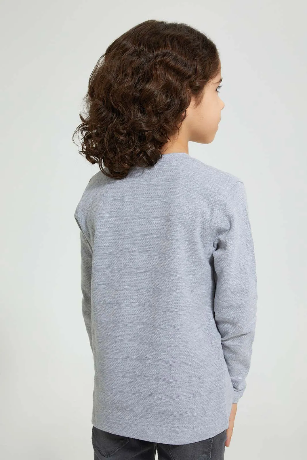 Grey Long Sleeved Henley T-Shirt