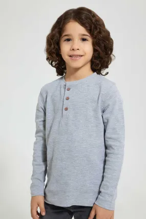 Grey Long Sleeved Henley T-Shirt