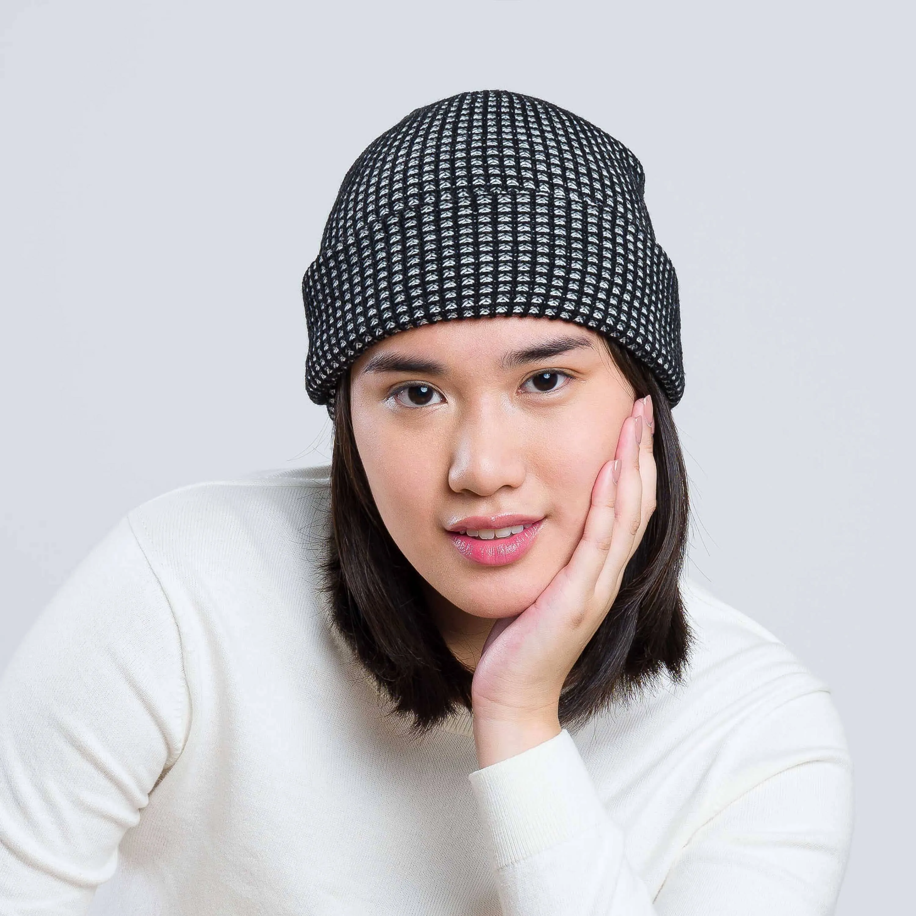 Grid Knit Beanie - Lime Pink