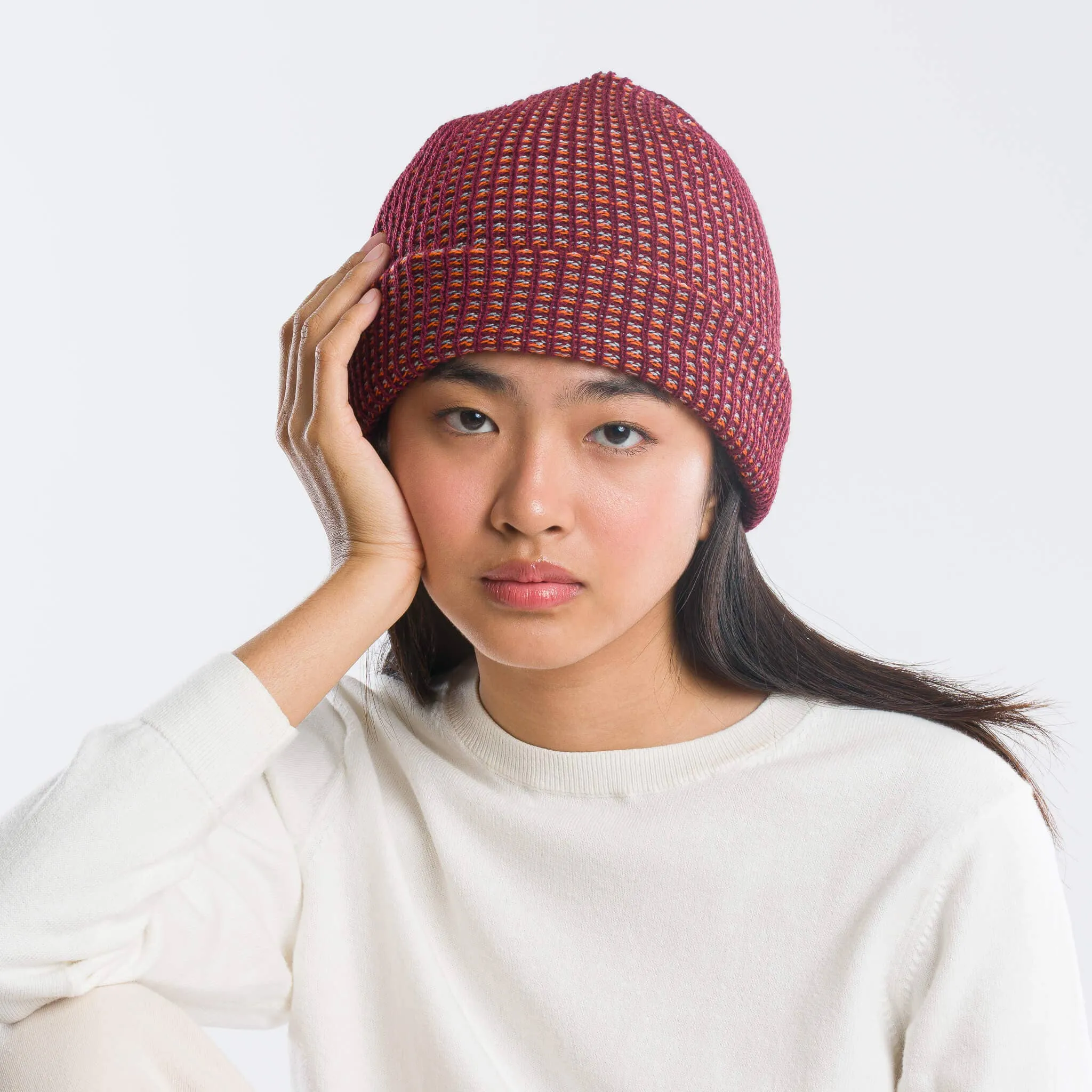 Grid Knit Beanie - Lime Pink