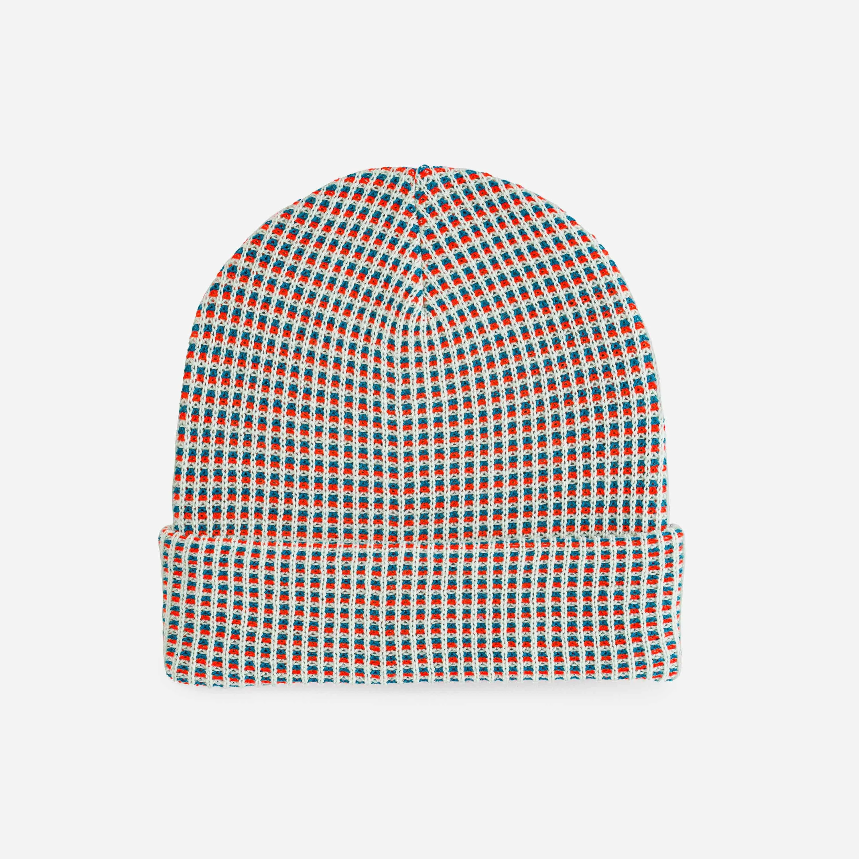 Grid Knit Beanie - Lime Pink