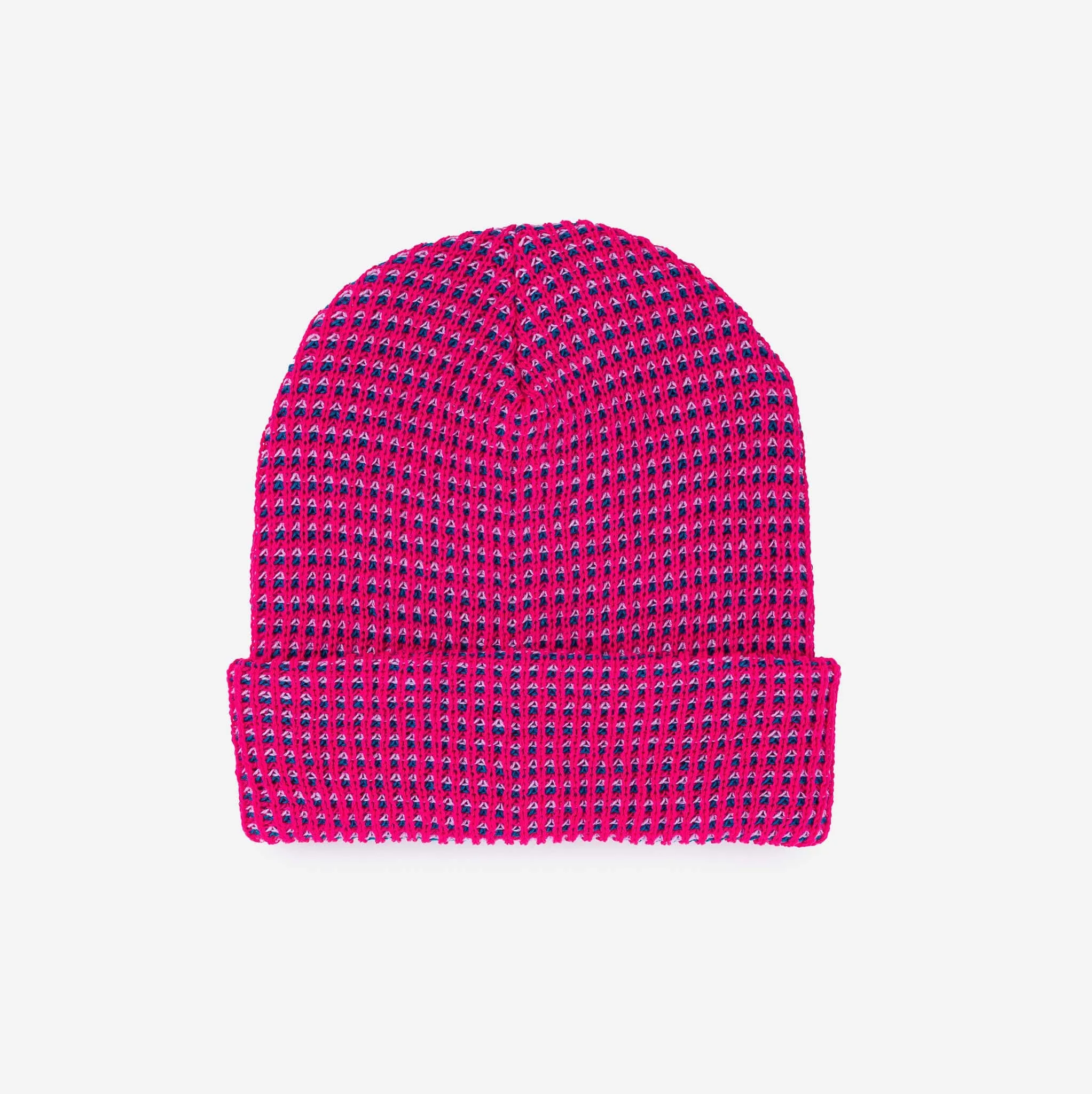 Grid Knit Beanie - Lime Pink