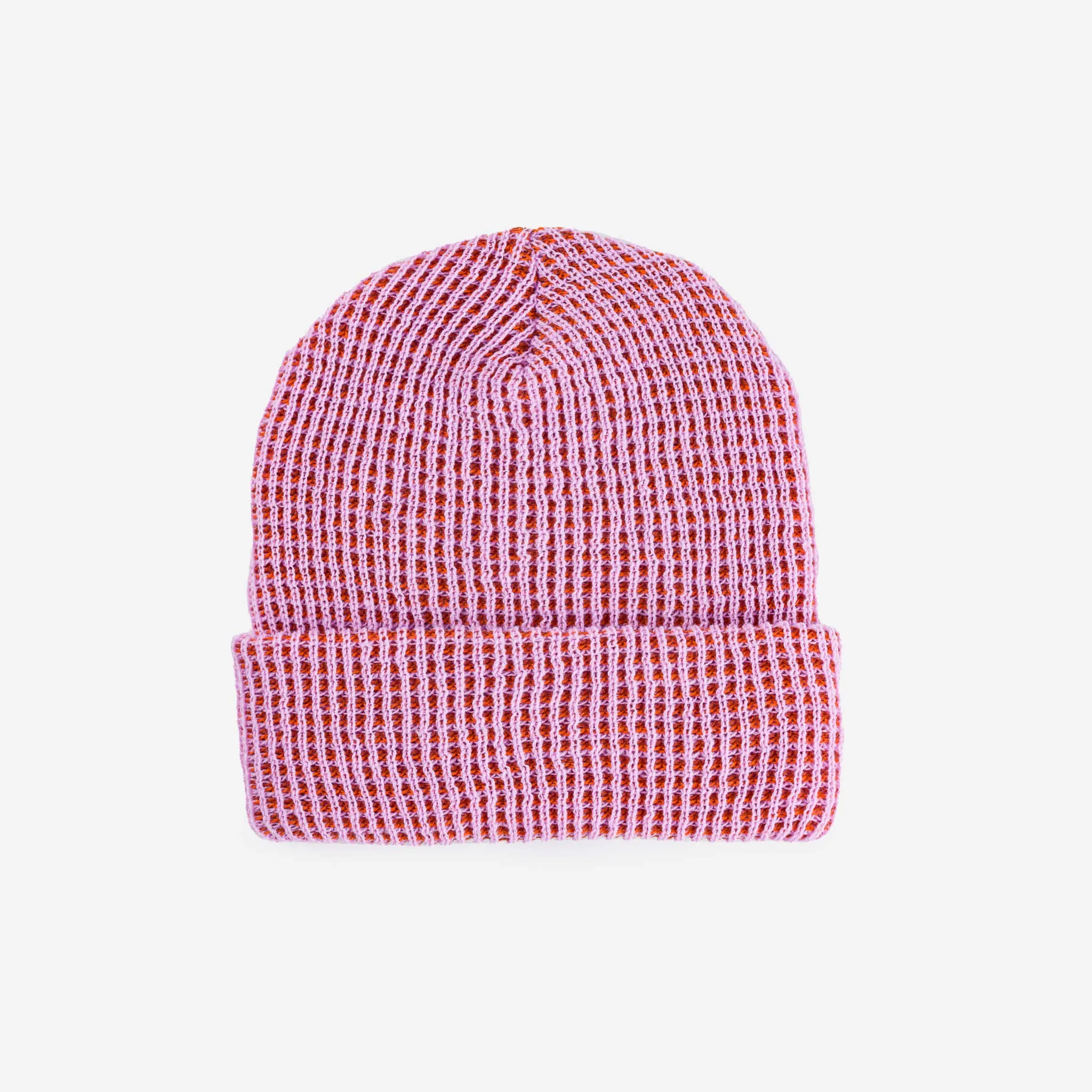 Grid Knit Beanie - Lime Pink