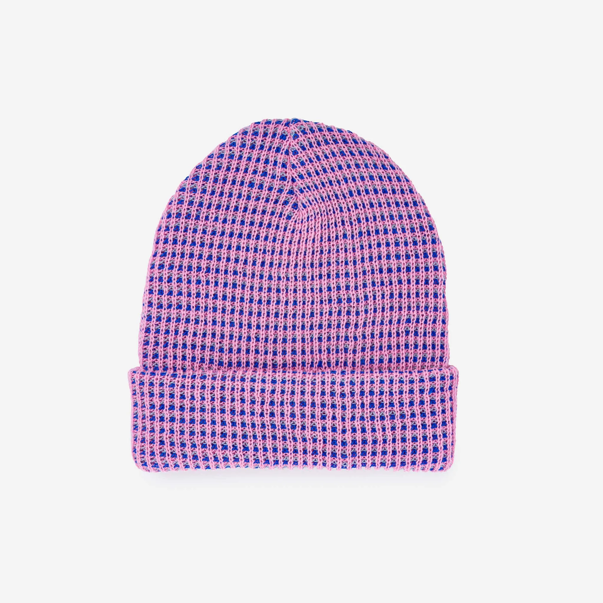 Grid Knit Beanie - Lime Pink