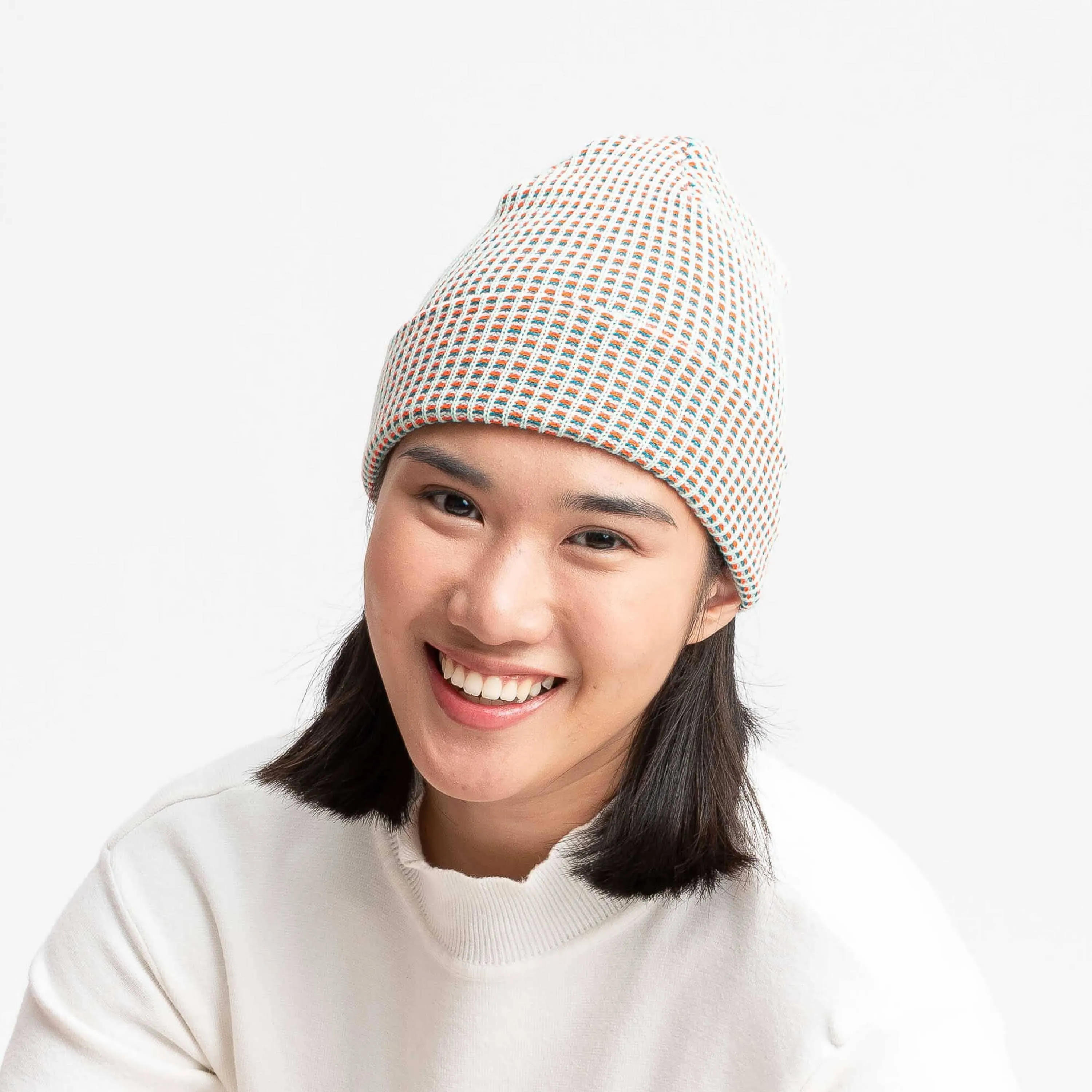 Grid Knit Beanie - Lime Pink