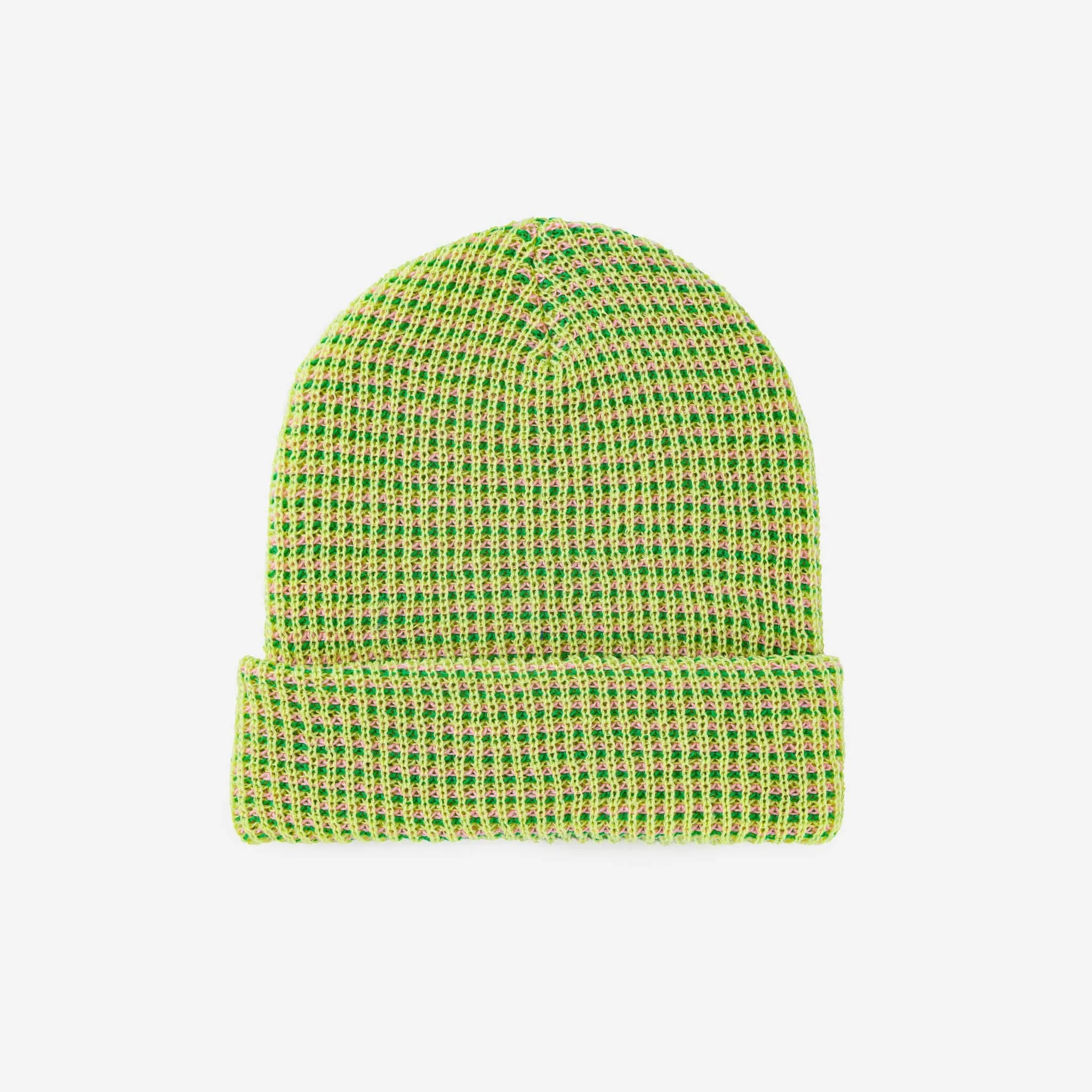 Grid Knit Beanie - Lime Pink