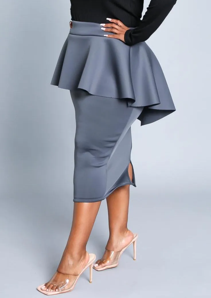 HI Curvy Plus Size Women Peplum Midi Pencil Skirt