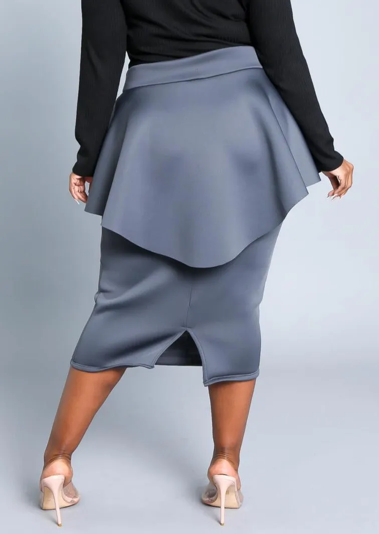 HI Curvy Plus Size Women Peplum Midi Pencil Skirt