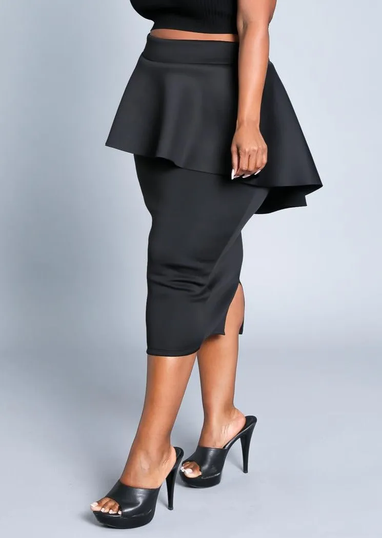 HI Curvy Plus Size Women Peplum Midi Pencil Skirt