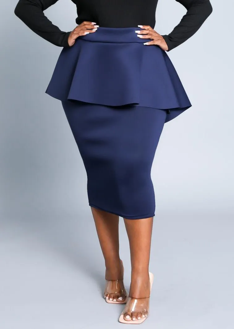 HI Curvy Plus Size Women Peplum Midi Pencil Skirt