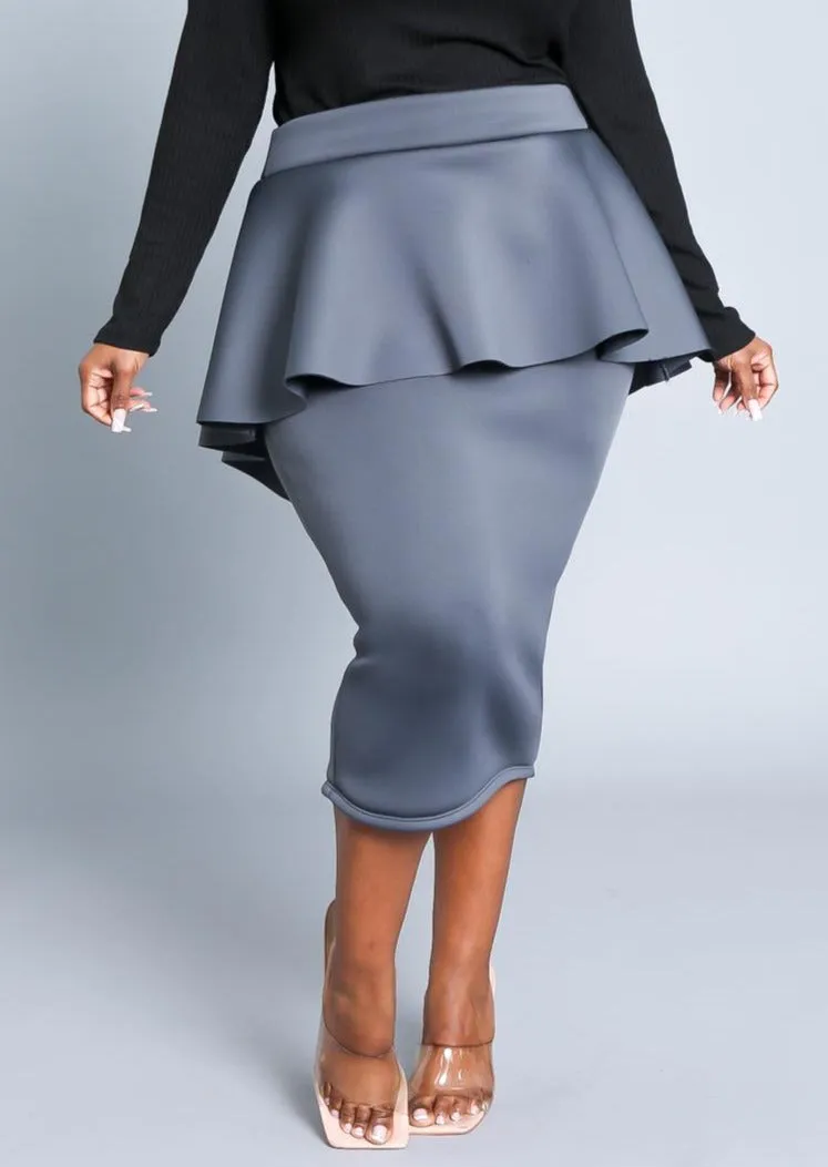 HI Curvy Plus Size Women Peplum Midi Pencil Skirt