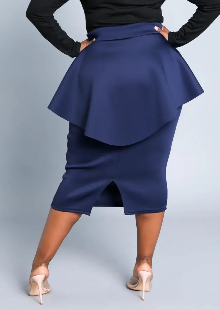 HI Curvy Plus Size Women Peplum Midi Pencil Skirt