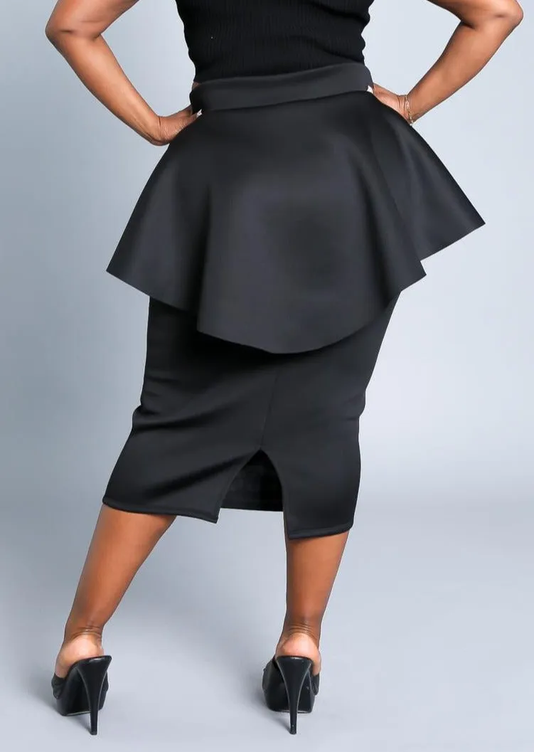 HI Curvy Plus Size Women Peplum Midi Pencil Skirt