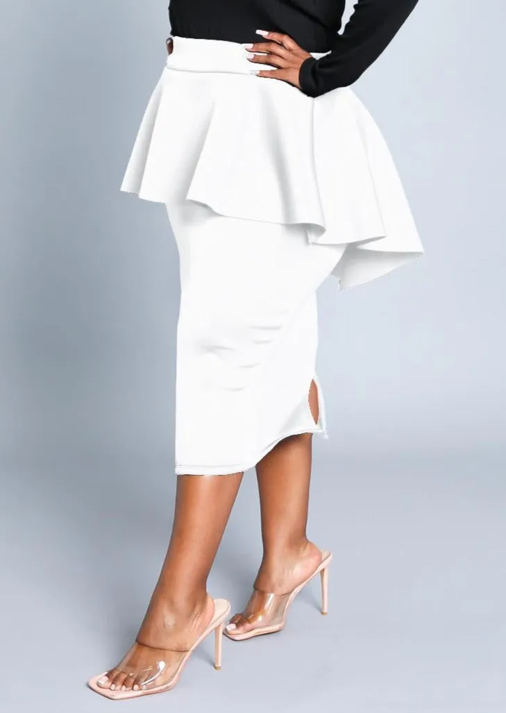HI Curvy Plus Size Women Peplum Midi Pencil Skirt