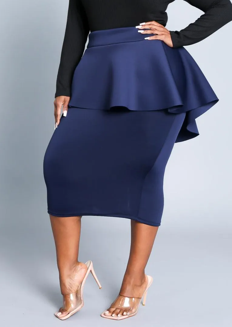 HI Curvy Plus Size Women Peplum Midi Pencil Skirt