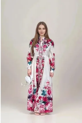Humah Flower Party Maxi Dress with Long Sleeve