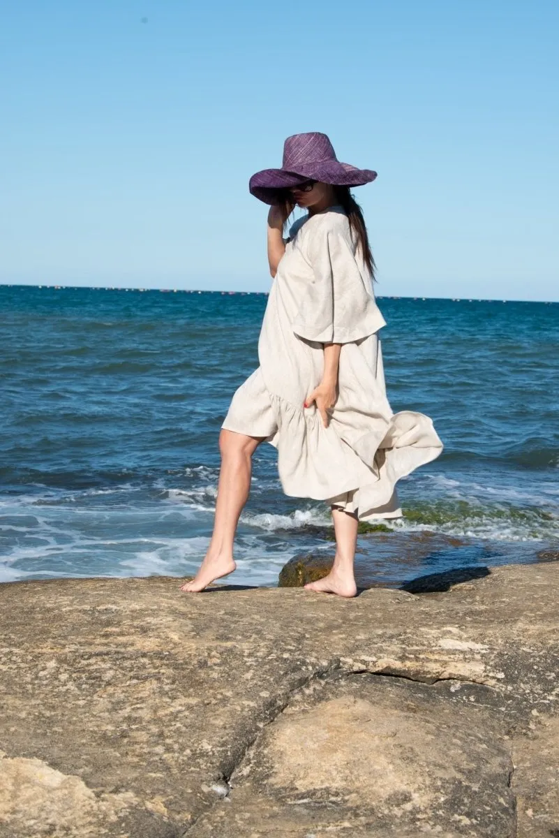 IZIDA Linen Long Flounces Dress