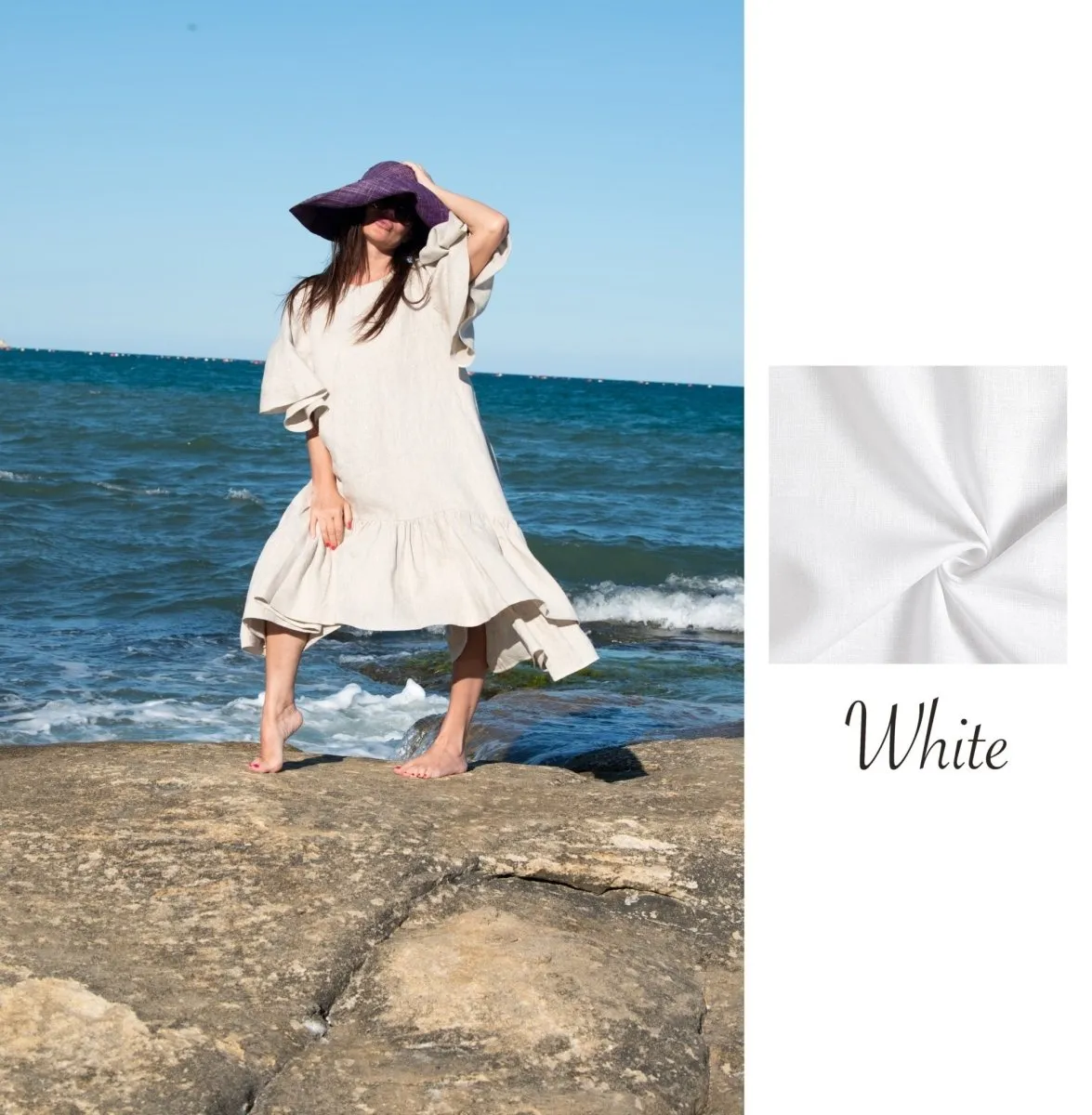 IZIDA Linen Long Flounces Dress