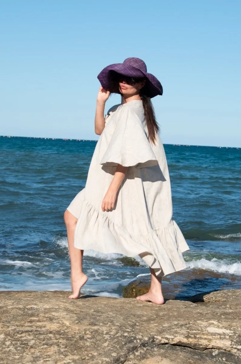 IZIDA Linen Long Flounces Dress