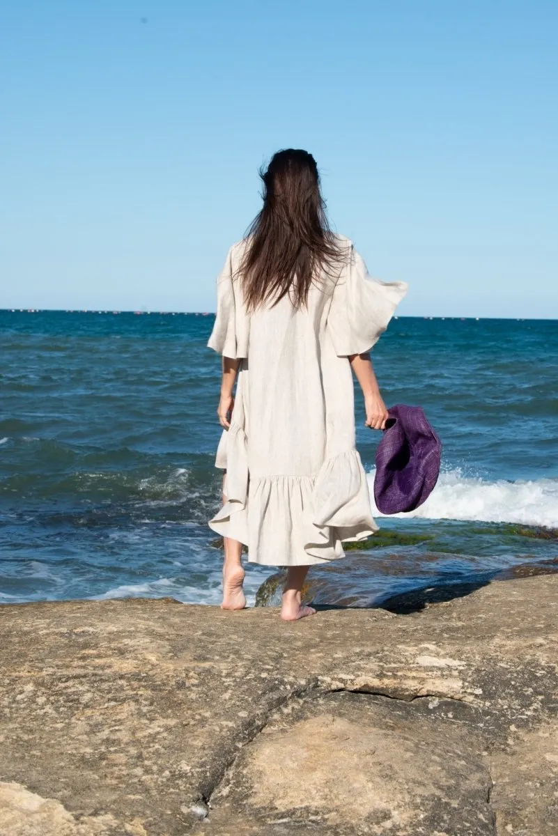 IZIDA Linen Long Flounces Dress