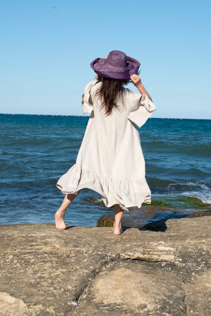 IZIDA Linen Long Flounces Dress