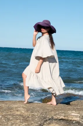 IZIDA Linen Long Flounces Dress